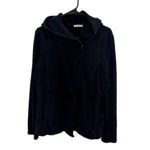 Standard James Perse Concealed Hooded Sweatshirt Black Asymmetrical ZIp *
